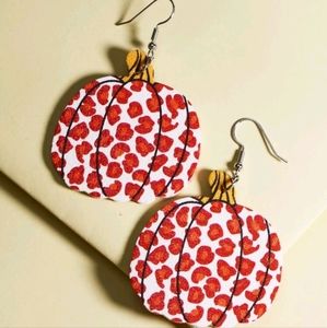 Fall Pumpkin Lightweight Leather Dangle Earrings, animal print